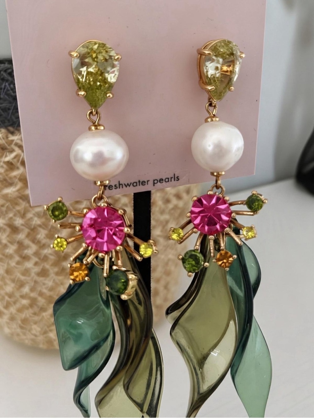 kate spade Multicolor Leaf Drop Earrings with Freshwater Pearls and Pink Crystal